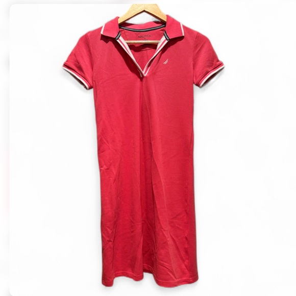 Nautica Dresses & Skirts - Nautica Women's Coral Pink Short Sleeve Collared Polo Mini Dress XS Summer
